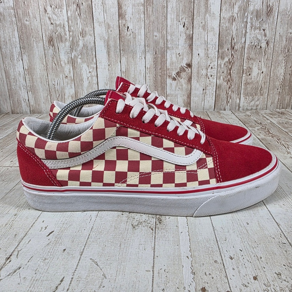 Vans Old Skool Mens 10.5 Red Cream Checkerboard Suede Skate Shoes 500714
